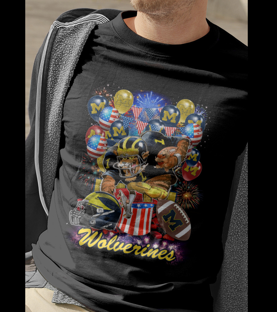 Ncaa Michigan Wolverines Fireworks And Balloons Celebration T-Shirt