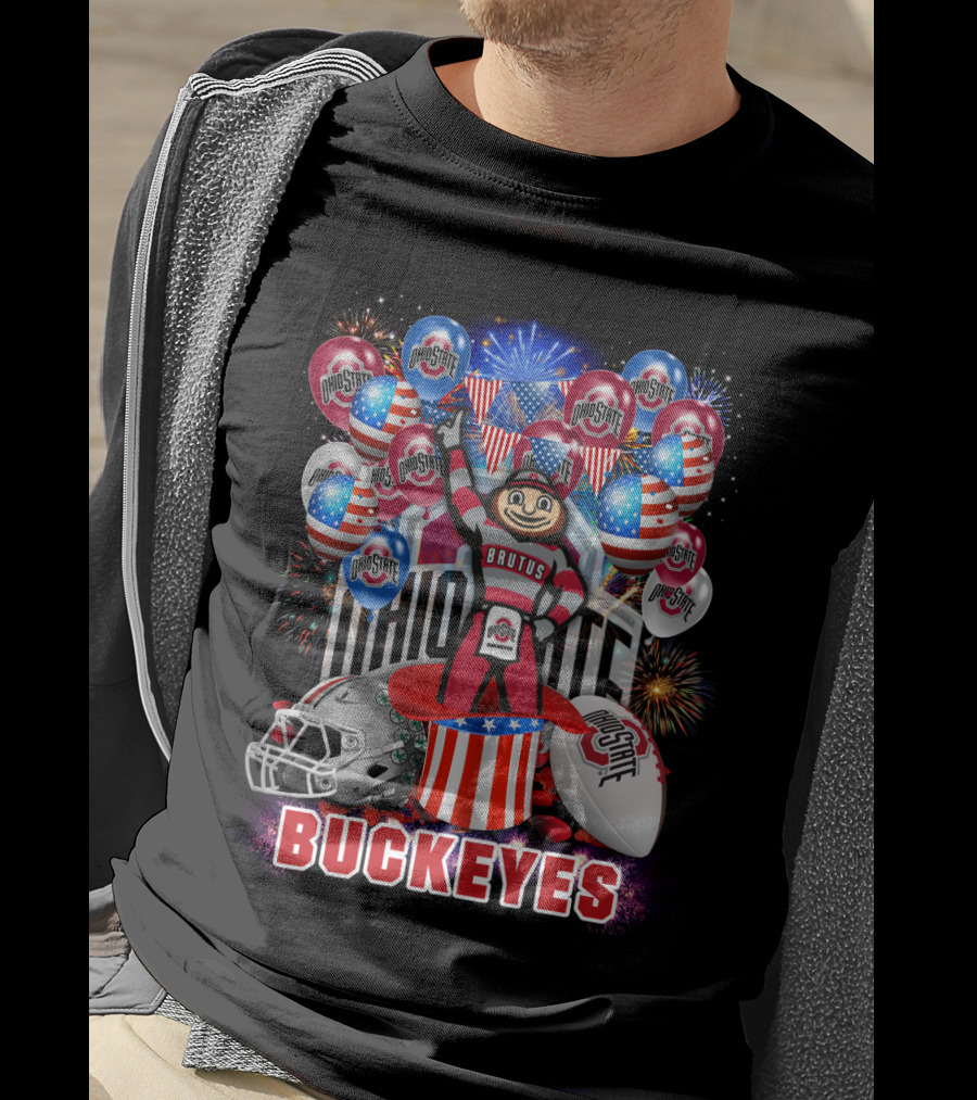 Ncaa Ohio State Buckeyes Brutus Mascot Fireworks And Balloons Celebration T-Shirt