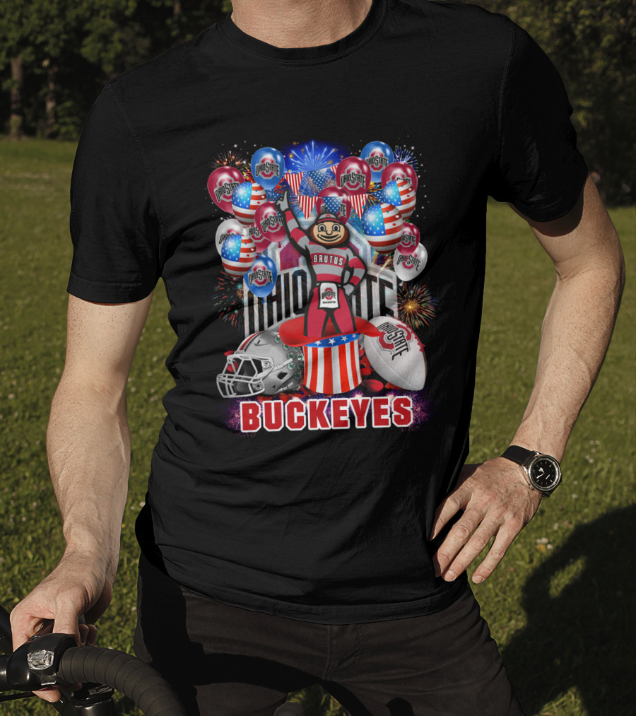 Ncaa Ohio State Buckeyes Brutus Mascot Fireworks And Balloons Celebration T-Shirt