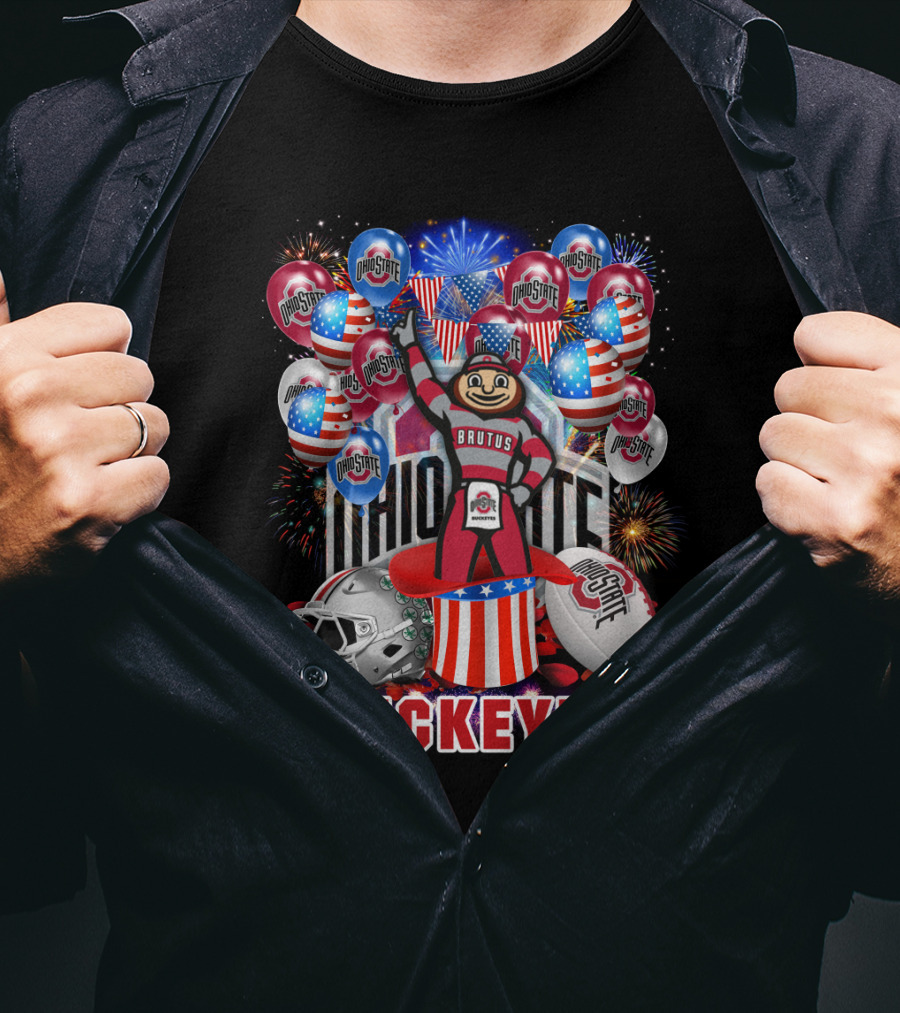 Ncaa Ohio State Buckeyes Brutus Mascot Fireworks And Balloons Celebration T-Shirt