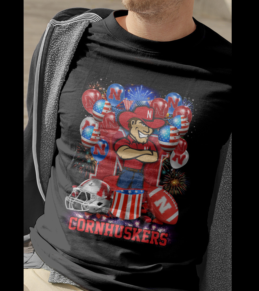 Ncaa Nebraska Cornhuskers Fireworks Balloons Football Helmet T-Shirt