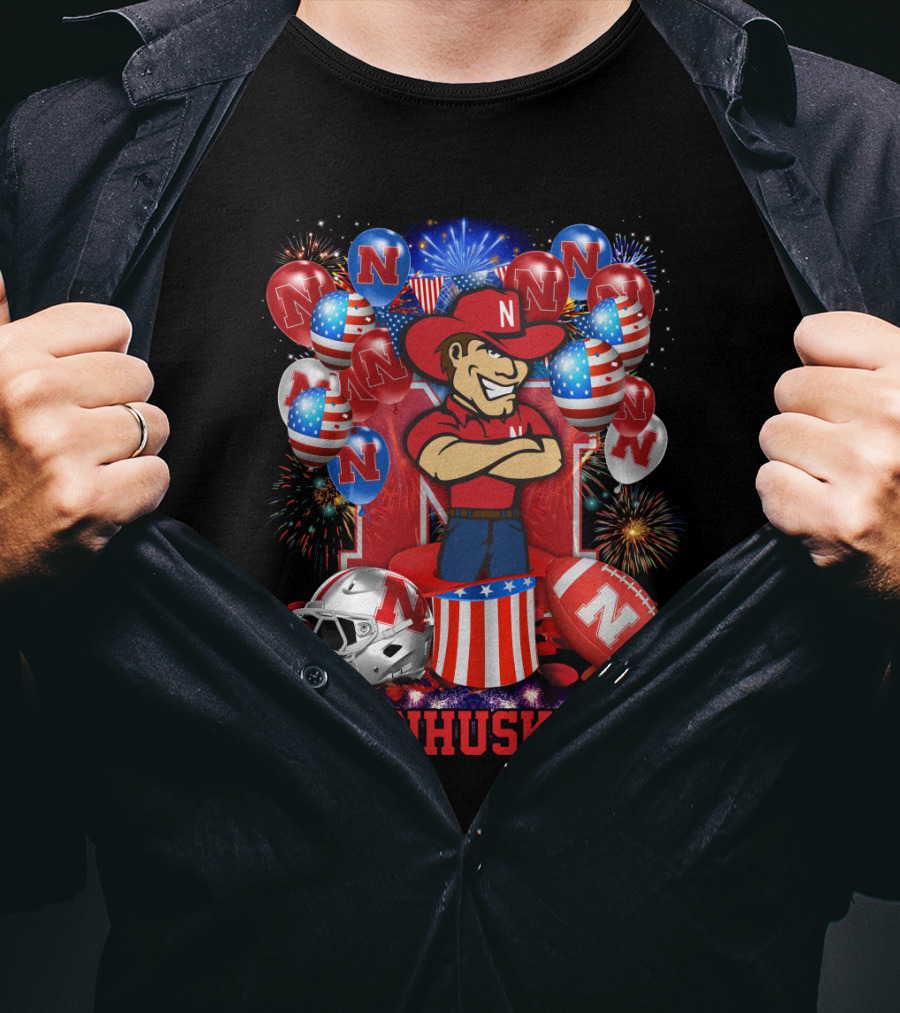 Ncaa Nebraska Cornhuskers Fireworks Balloons Football Helmet T-Shirt