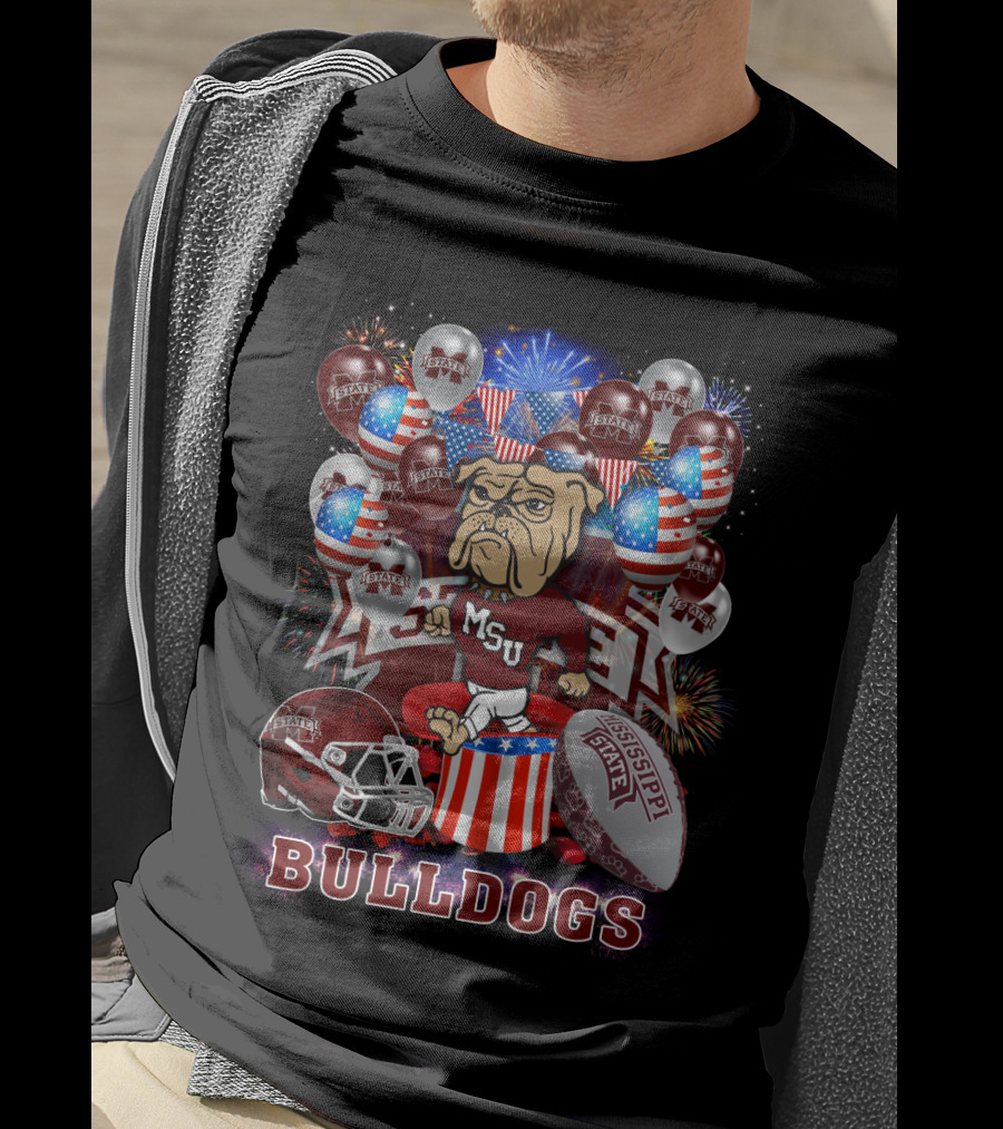 Msu Mississippi State Bulldogs Helmet Fireworks Football T-Shirt