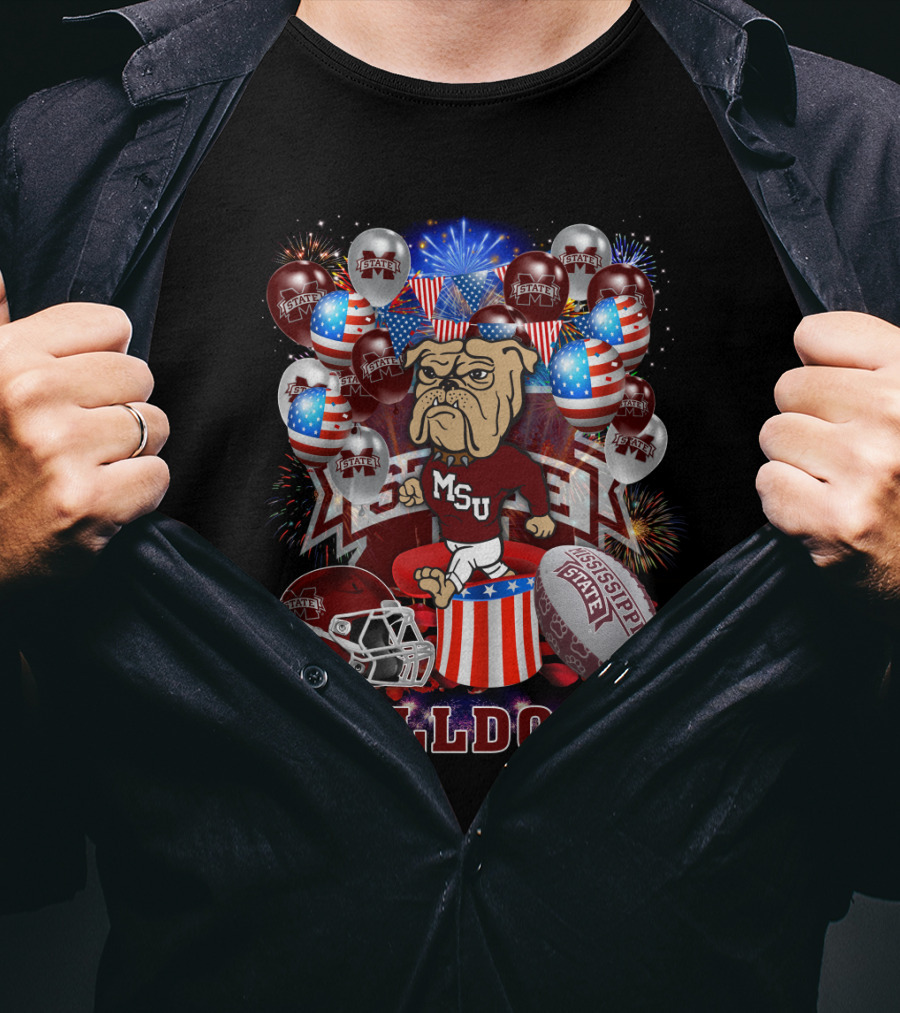 Msu Mississippi State Bulldogs Helmet Fireworks Football T-Shirt