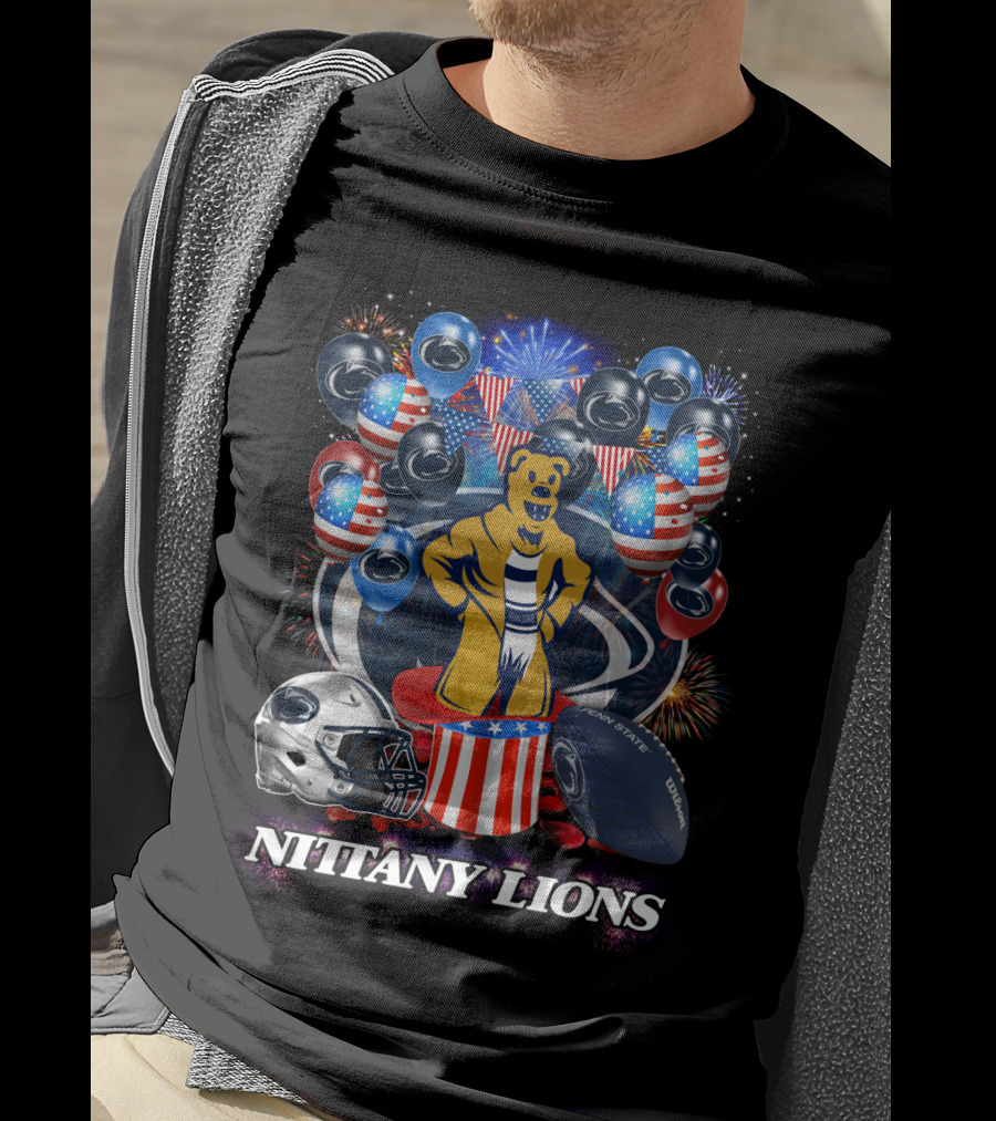 Penn State Nittany Lions Football Spirit With Patriotic Balloons And Fireworks T-Shirt