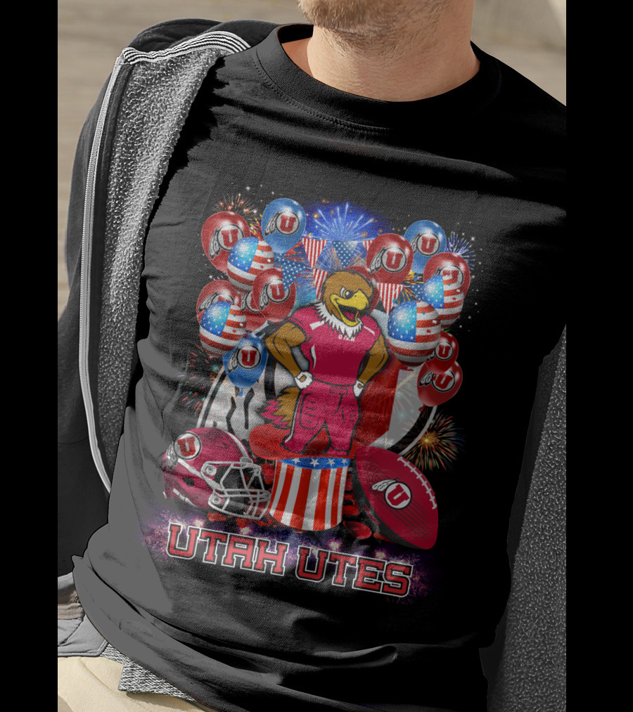 Utah Utes Patriotic Eagle Mascot And Football Helmet T-Shirt