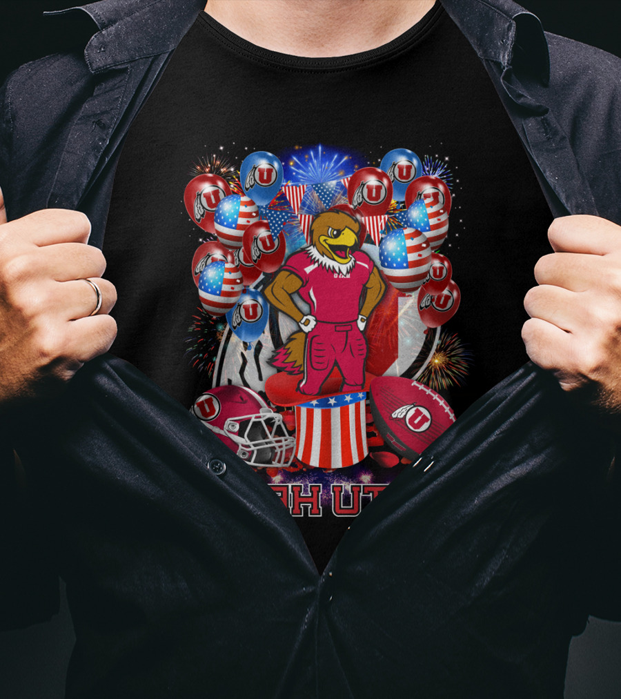 Utah Utes Patriotic Eagle Mascot And Football Helmet T-Shirt