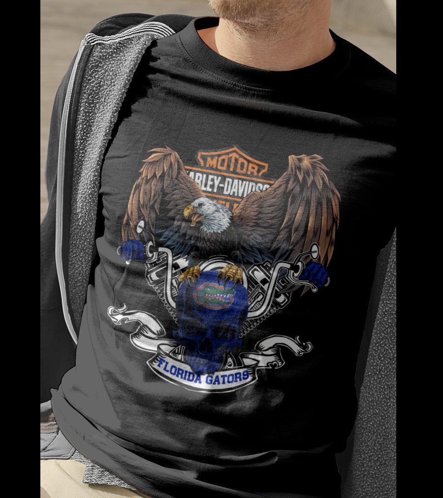 Ncaa Florida Gators Harley Davidson Eagle Skull T-Shirt