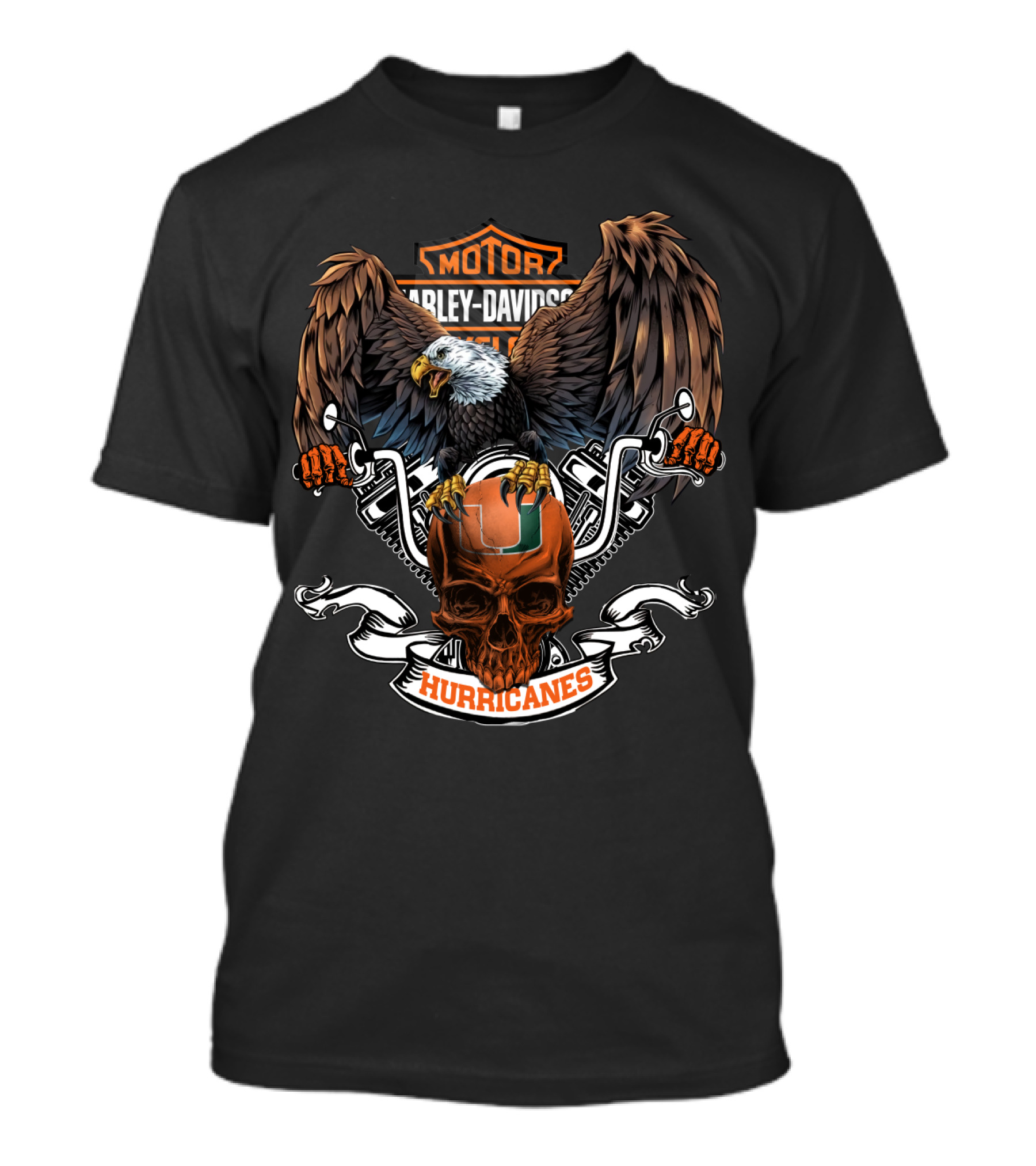 Ncaa Miami Hurricanes Harley Davidson Eagle And Skull T-Shirt