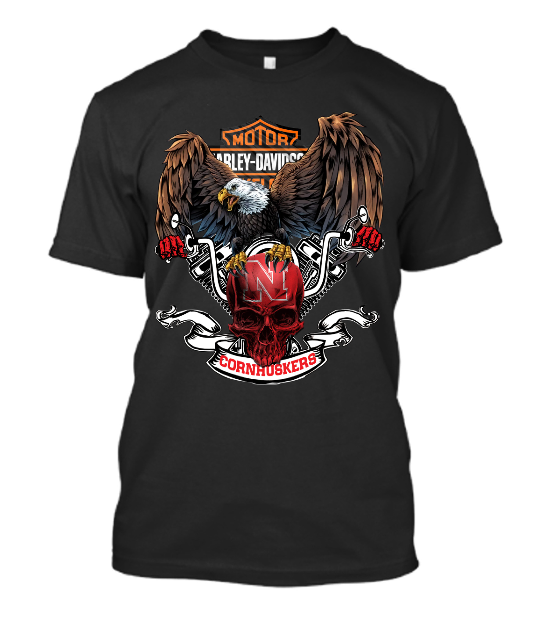 Harley Davidson Cornhuskers Bald Eagle Nebraska Skull T-Shirt
