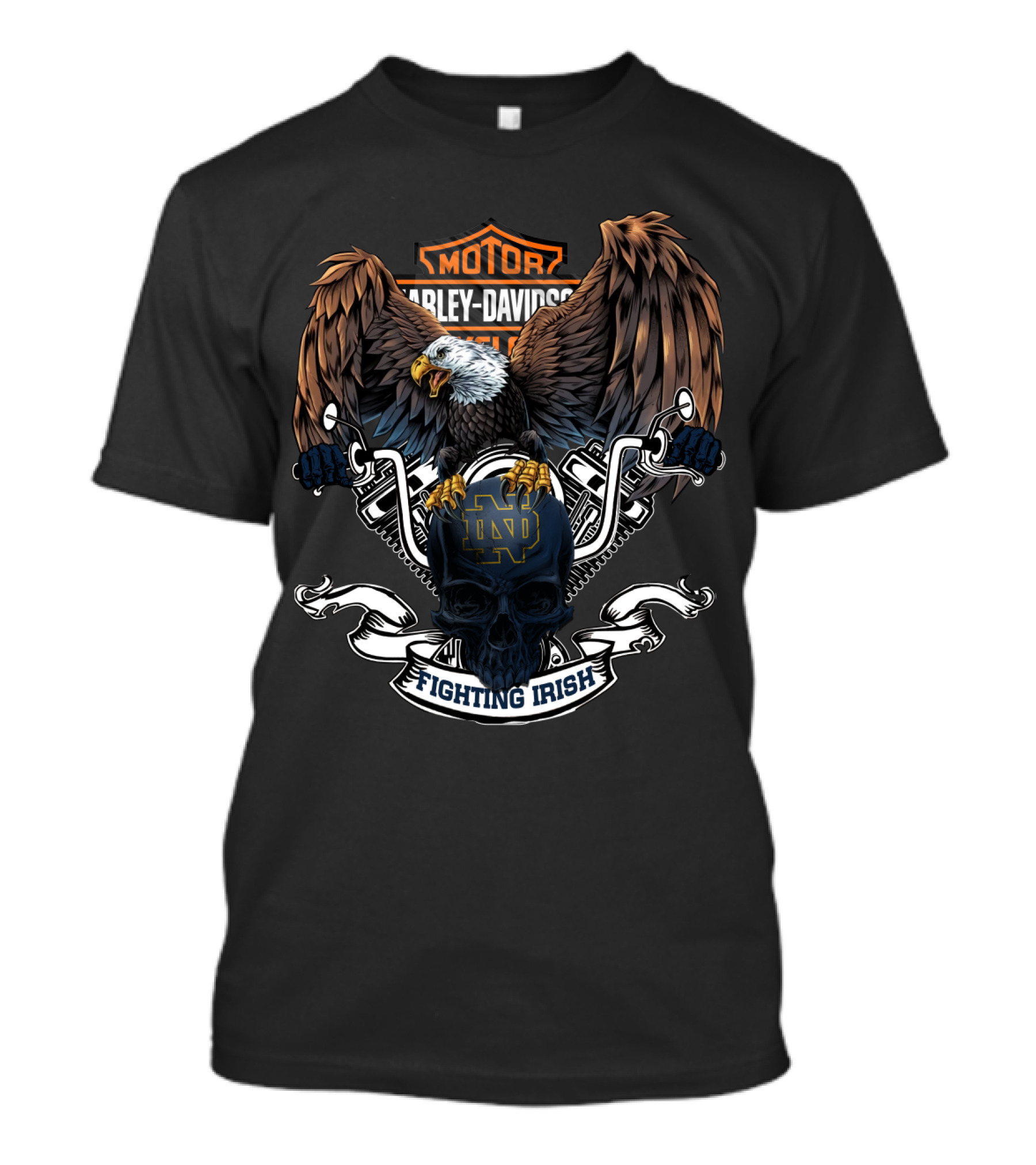 Motor Harley Davidson Cycles Bald Eagle Nd Skull Fighting Irish T-Shirt