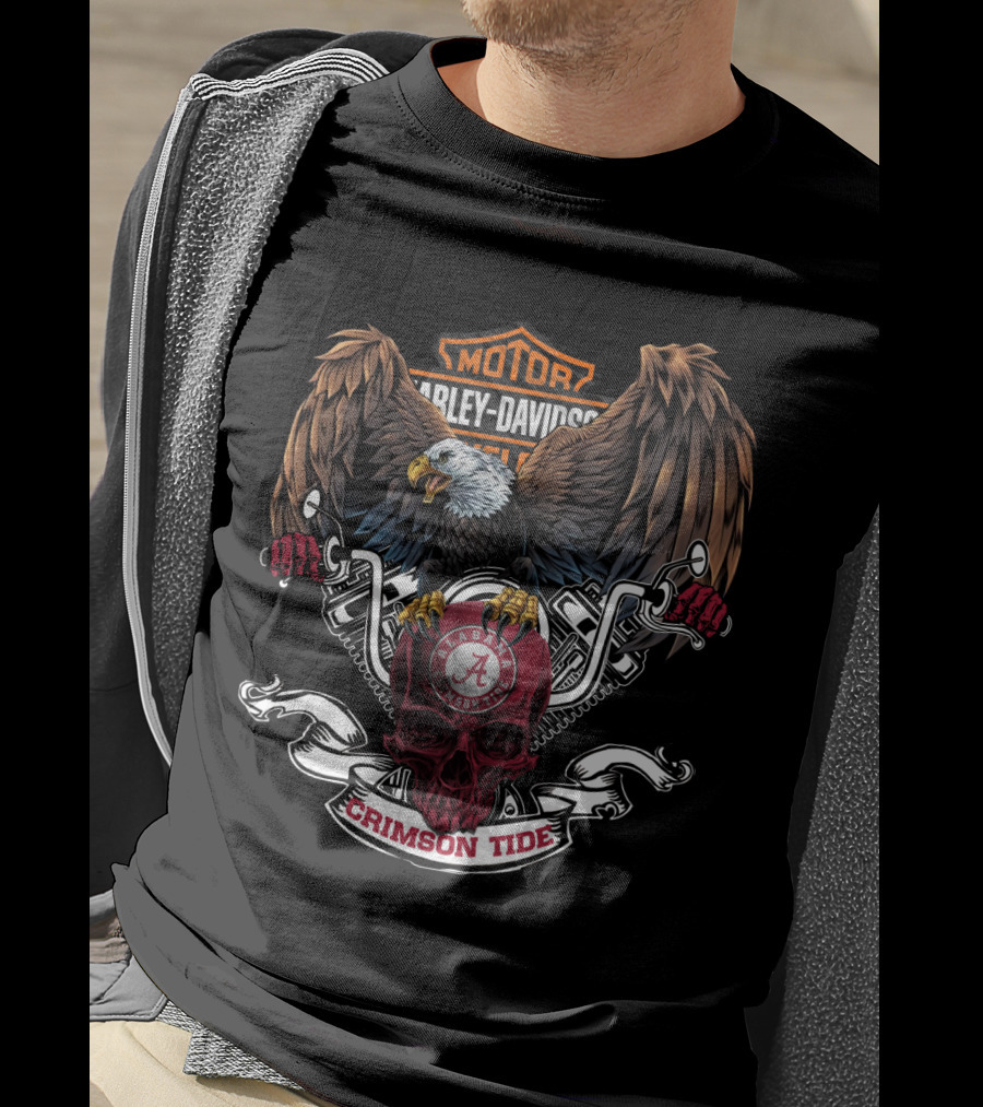 Harley Davidson Eagle Crimson Tide Alabama Skull T-Shirt