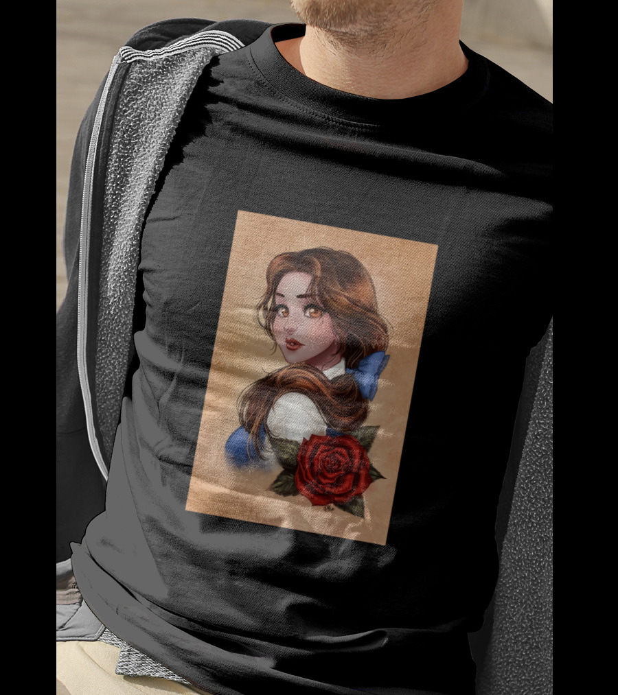 Great Picture Girl Rose With Blue Bow Brown Hair T-Shirt