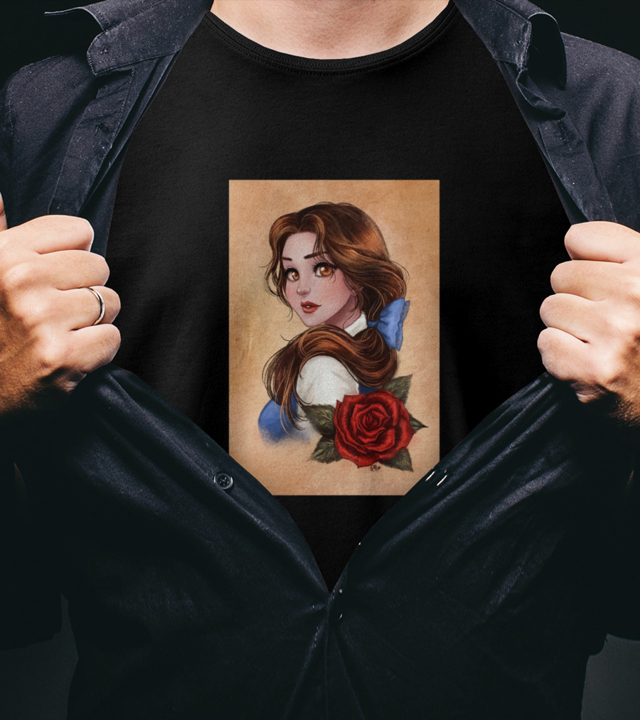 Great Picture Girl Rose With Blue Bow Brown Hair T-Shirt