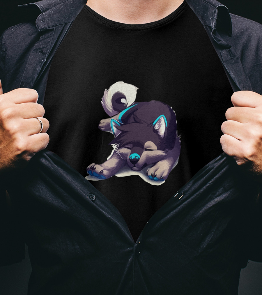 Gorgeous Dog Sleeping With Blue Ears And Tail Highlights T-Shirt