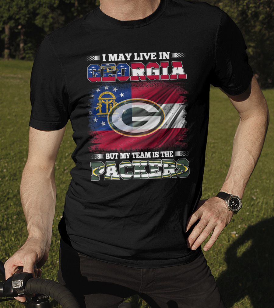 I May Live In Georgia But My Team Is The Packers Georgia Flag Background T-Shirt