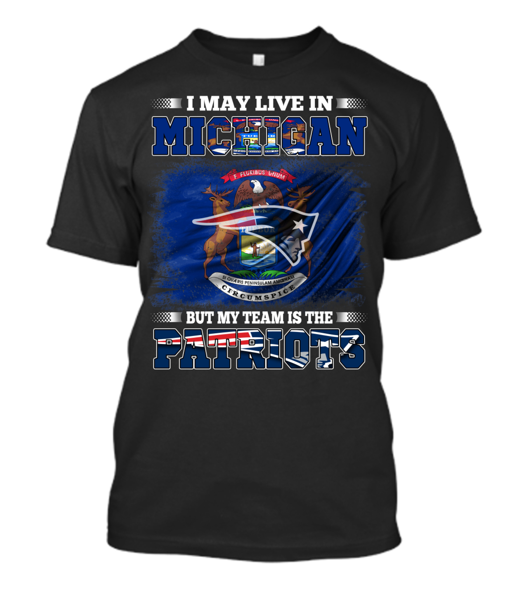I May Live In Michigan But My Team Is The Patriots Football Supporter T-Shirt