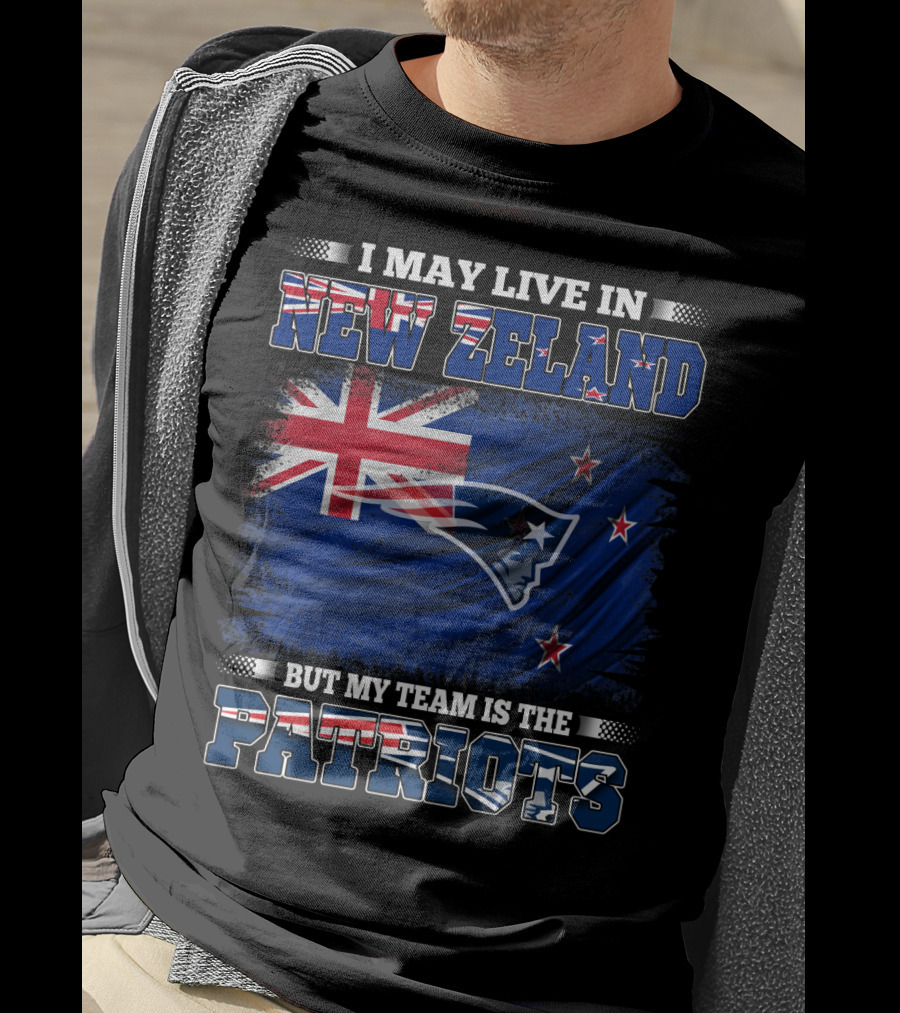 Patriots Fan Living In New Zealand With New England Logo And Flag Elements T-Shirt