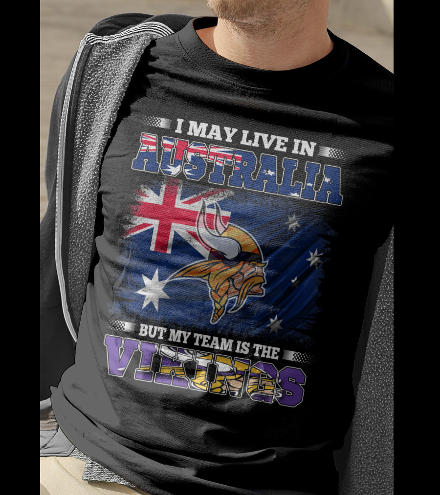 I May Live In Australia But My Team Is The Vikings Nordic Warrior And Australian Flag Fusion T-Shirt