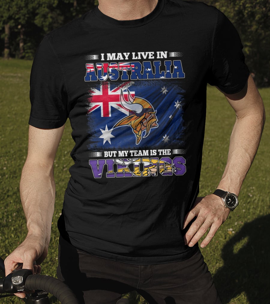 I May Live In Australia But My Team Is The Vikings Nordic Warrior And Australian Flag Fusion T-Shirt