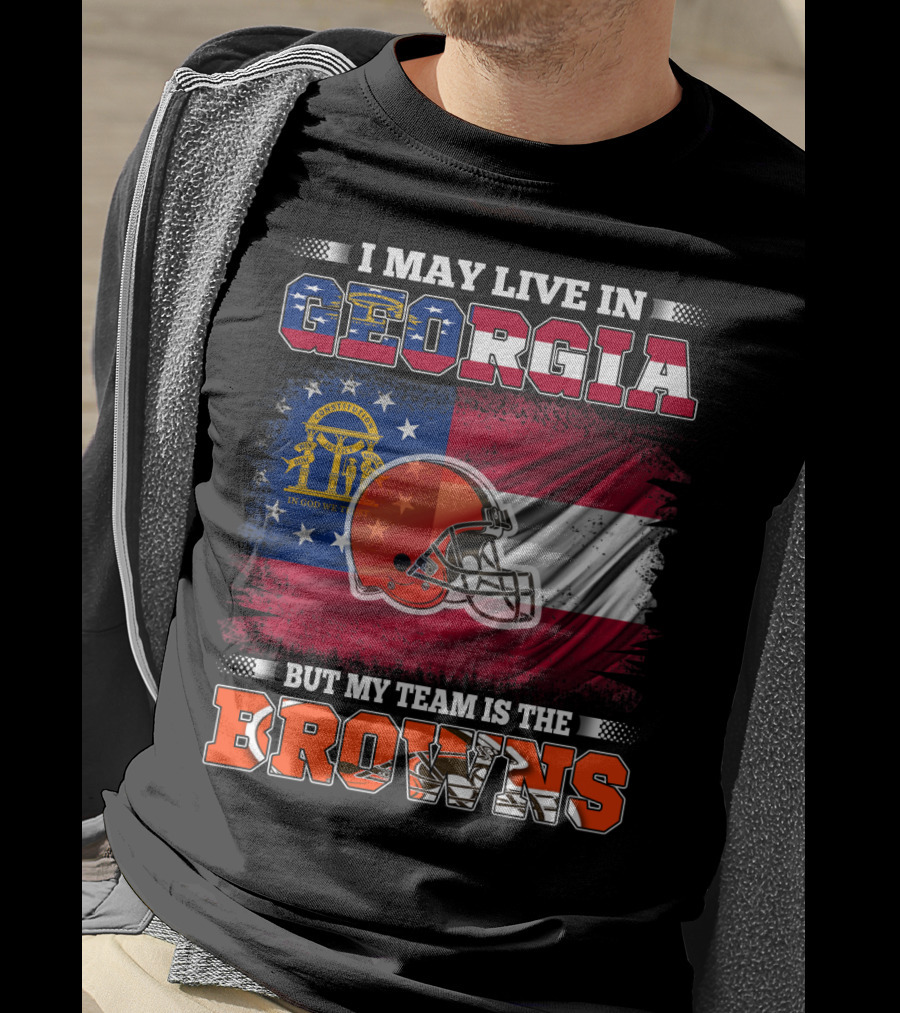 I May Live In Georgia But My Team Is The Browns Football Helmet Flag T-Shirt