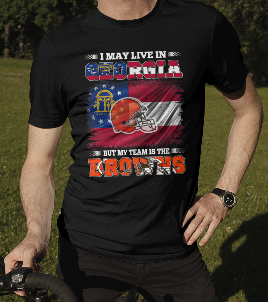 I May Live In Georgia But My Team Is The Browns Football Helmet Flag T-Shirt