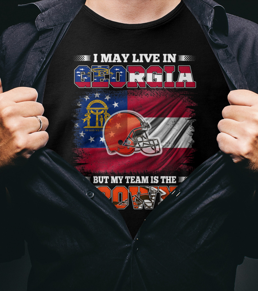 I May Live In Georgia But My Team Is The Browns Football Helmet Flag T-Shirt
