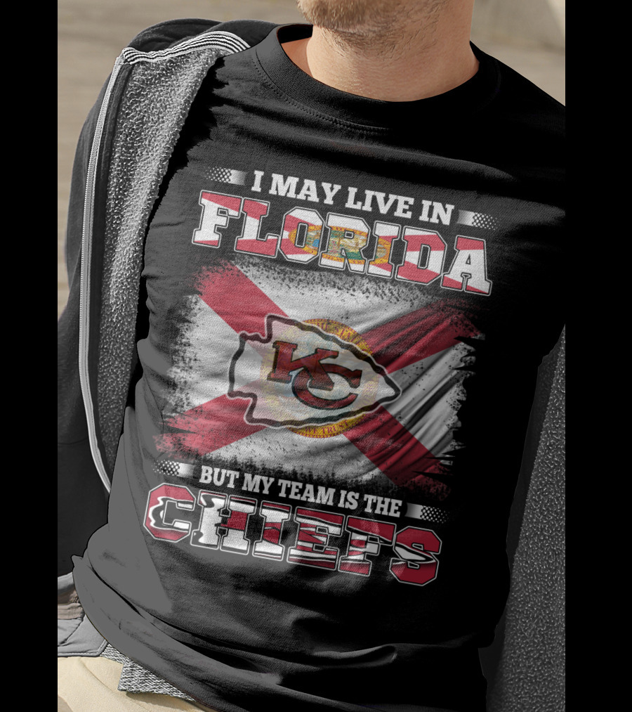 I May Live In Florida But My Team Is The Chiefs KC Logo Florida Flag T-Shirt