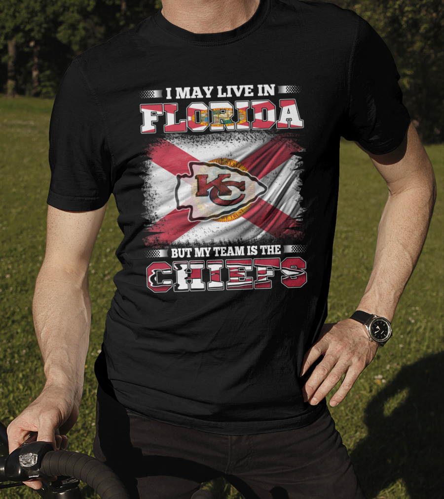 I May Live In Florida But My Team Is The Chiefs KC Logo Florida Flag T-Shirt