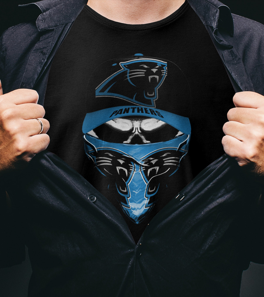 Carolina Panthers Panther Logo And Cap Display T-Shirt