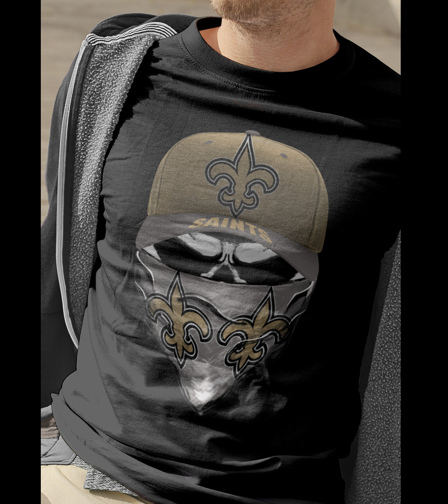 New Orleans Saints Fleur-De-Lis Skull Mask And Cap T-Shirt