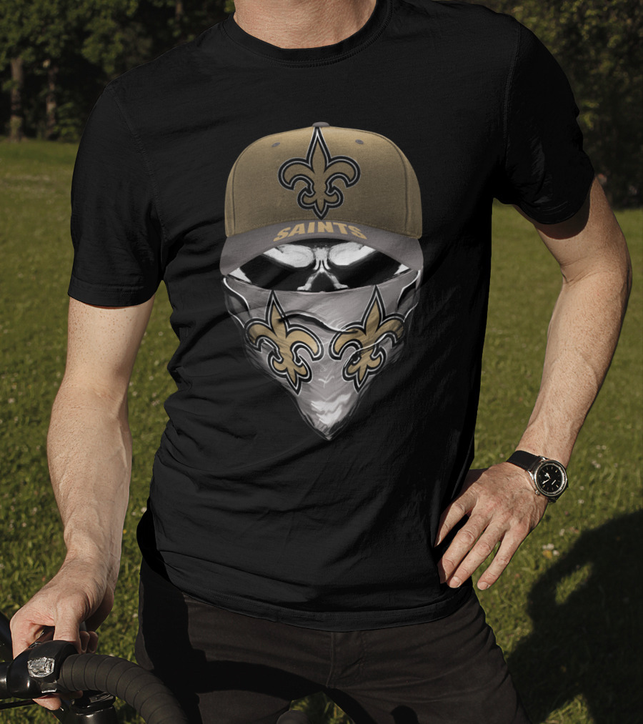 New Orleans Saints Fleur-De-Lis Skull Mask And Cap T-Shirt