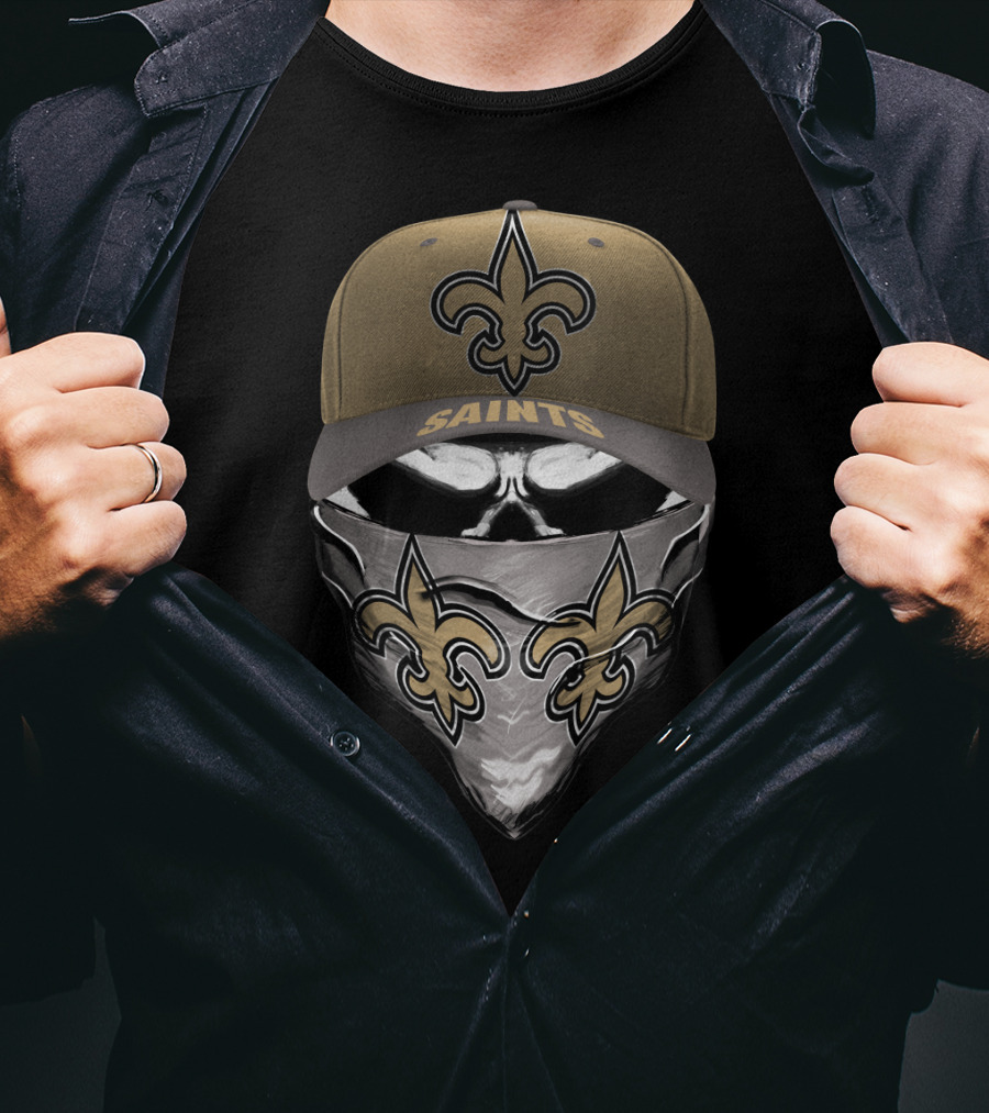New Orleans Saints Fleur-De-Lis Skull Mask And Cap T-Shirt