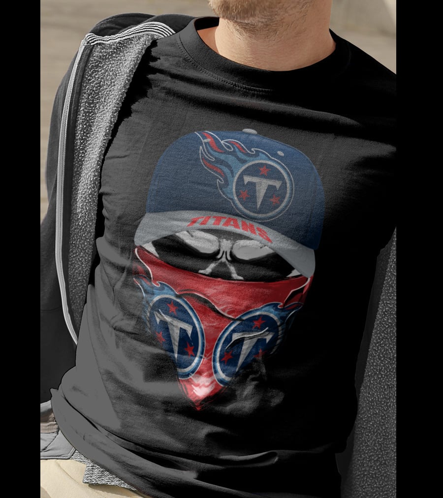 Tennessee Titans Logo Cap And Bandana Skull T-Shirt