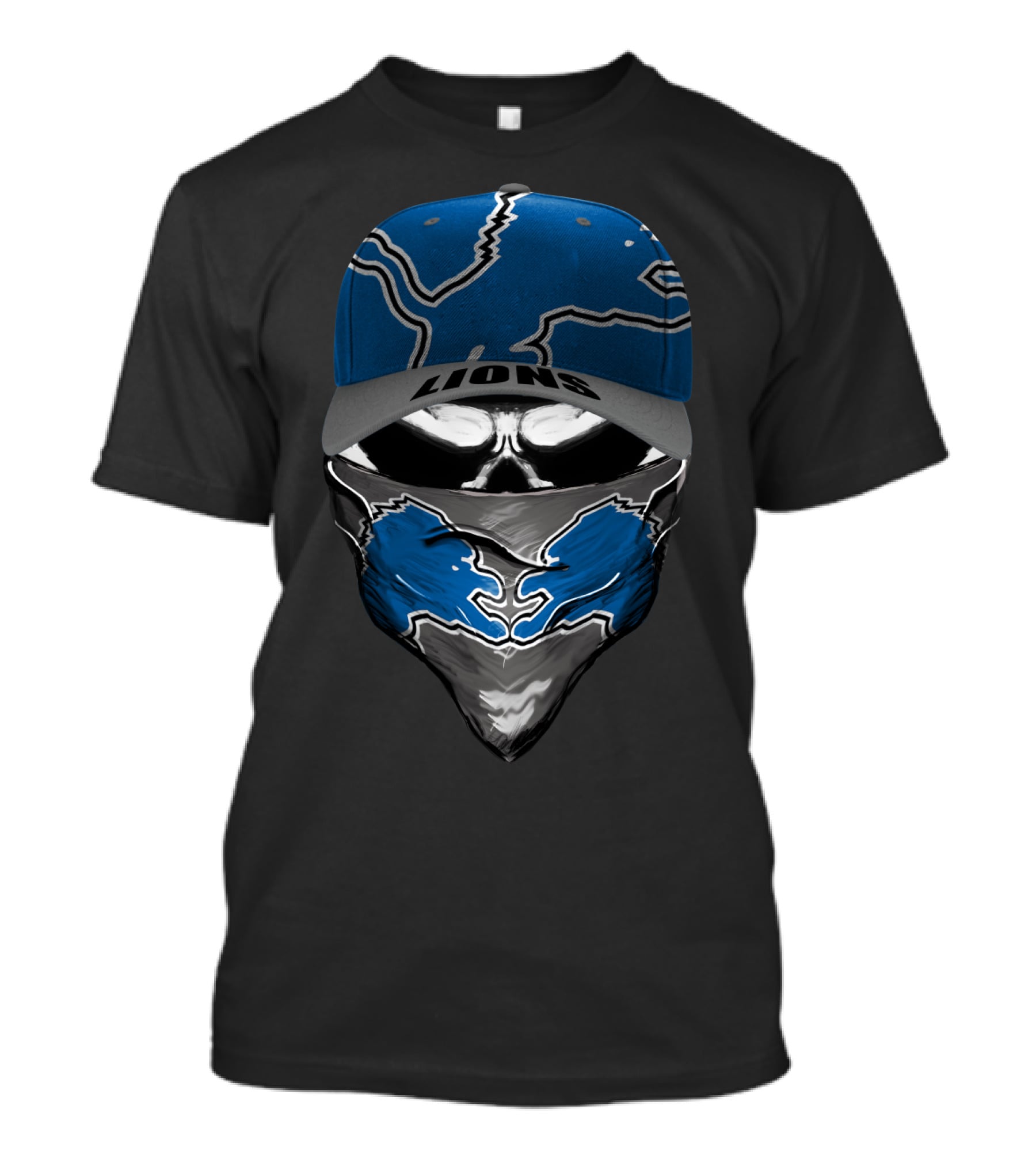 DETROIT LIONS LIONS Blue Skull Cap And Bandana T-Shirt