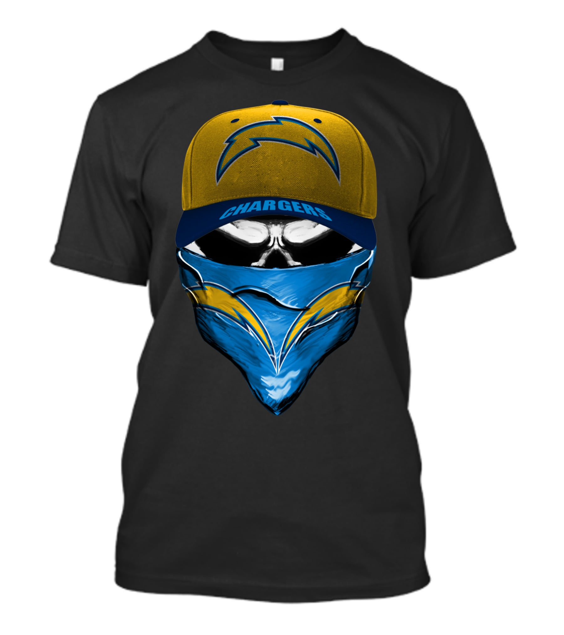 Los Angeles Chargers Skull Hat And Bandana T-Shirt