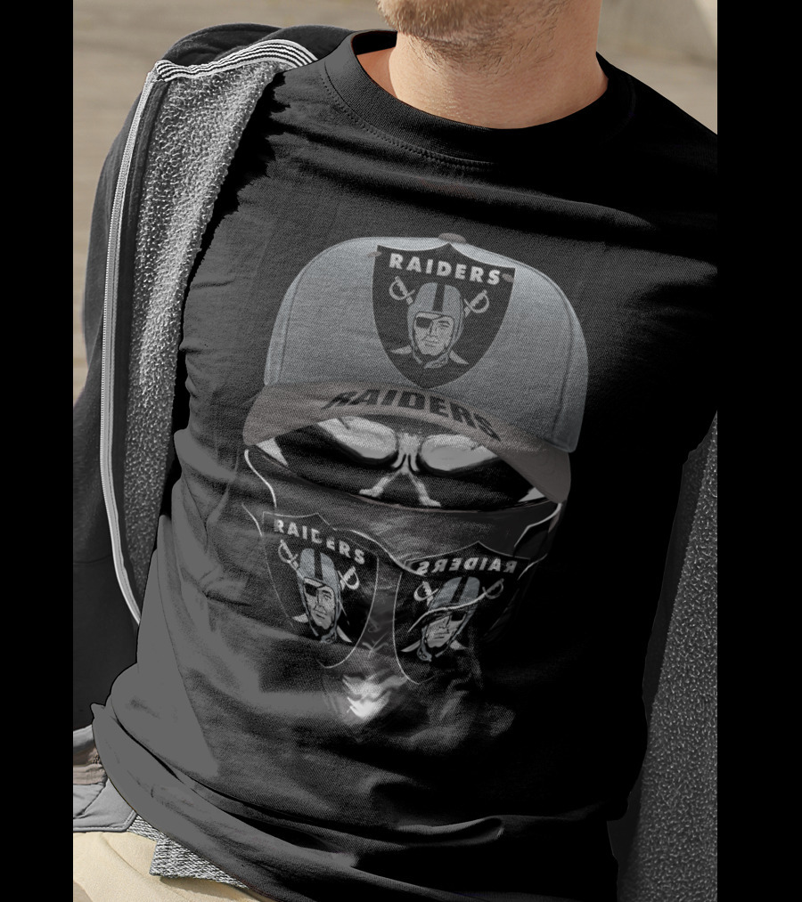 Raiders Logo Cap And Mask Combination With Text T-Shirt