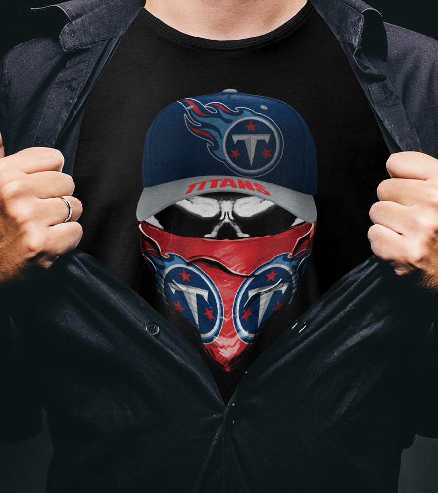 Tennessee Titans Skull With Logo Cap And Bandana T-Shirt