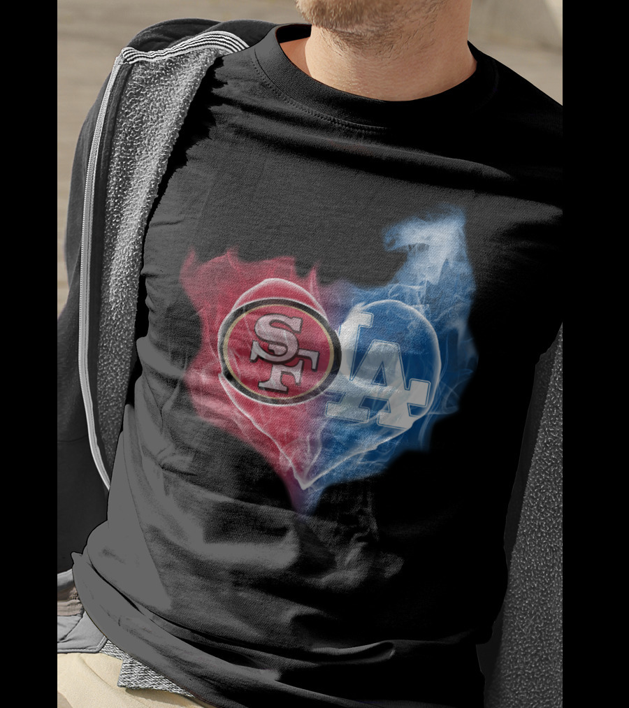 49ers SF And LA Dodgers Heart Fusion T-Shirt