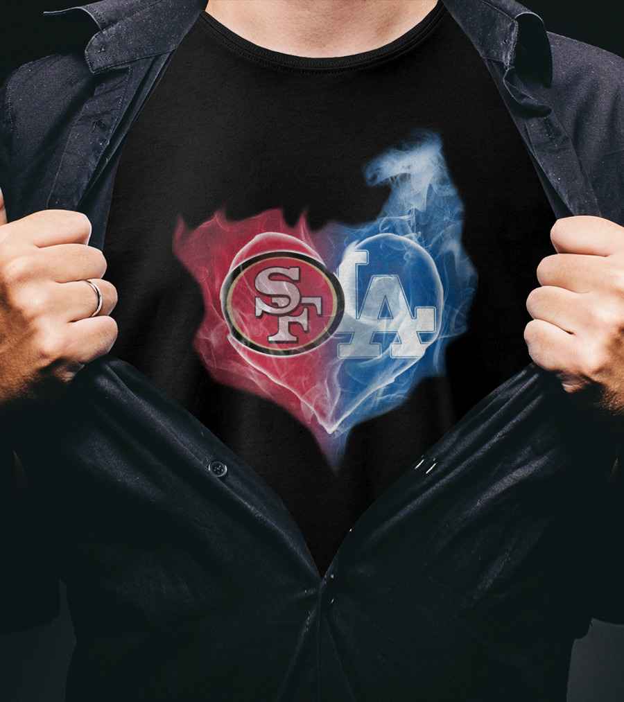 49ers SF And LA Dodgers Heart Fusion T-Shirt