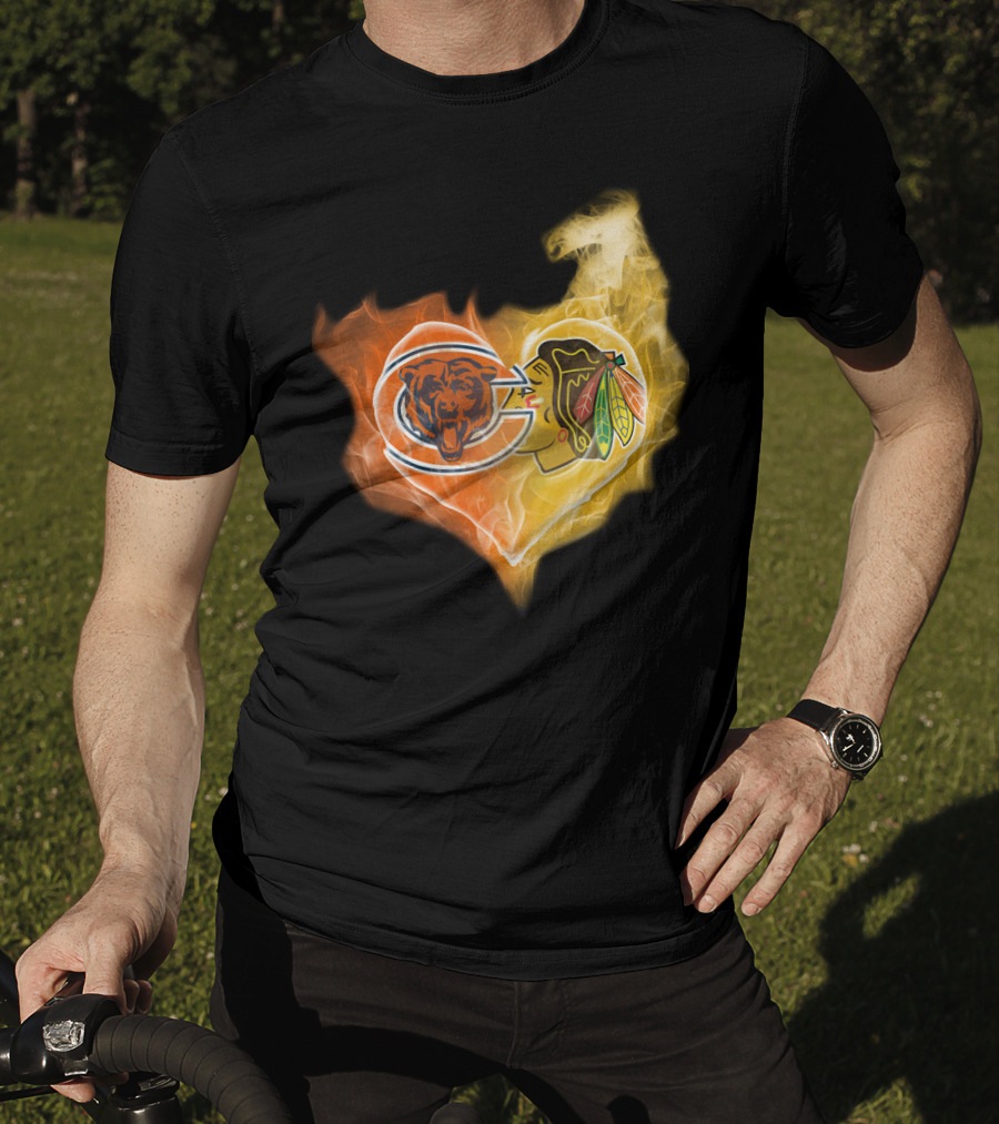 Bears Chicago Blackhawks Fire Heart T-Shirt