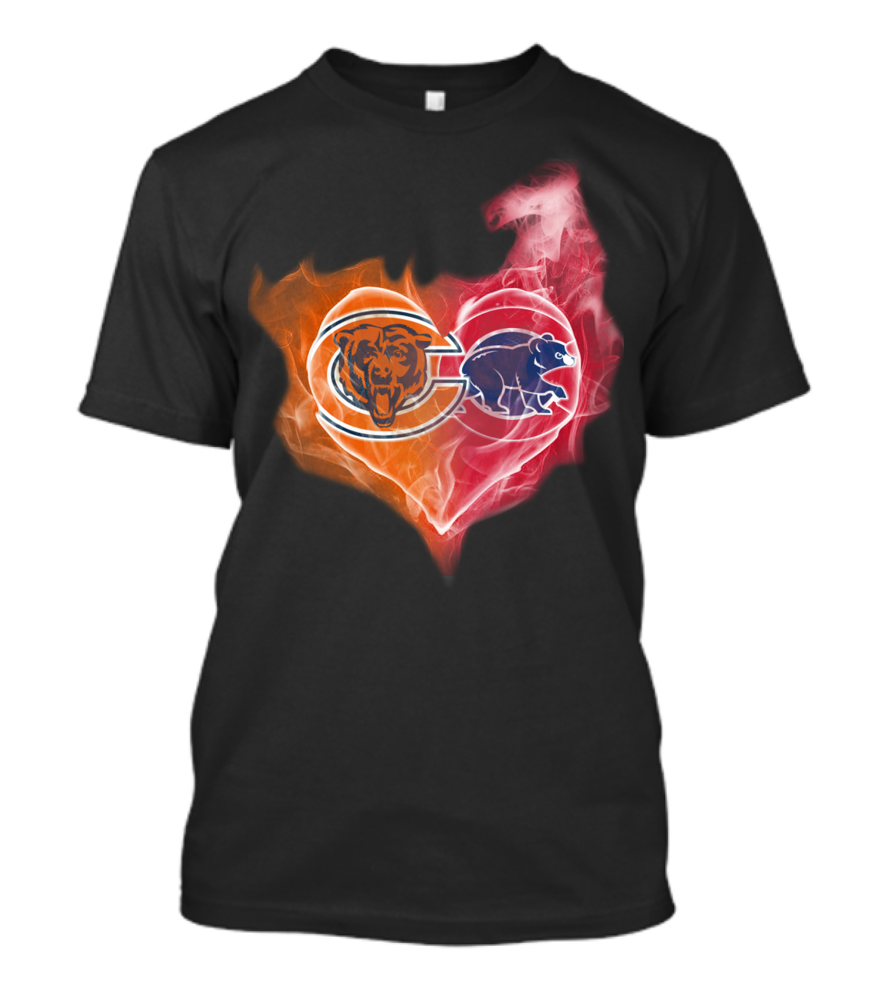 Chicago Bears Cubs Heart Fire Logo Fusion T-Shirt