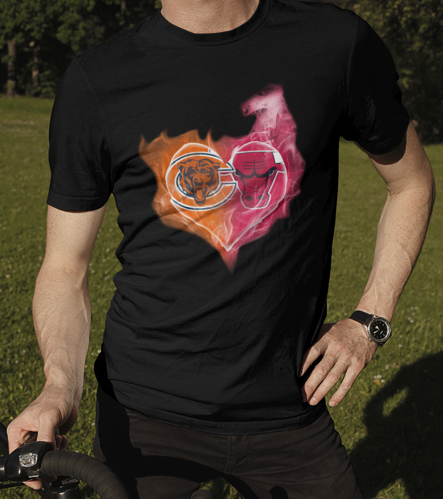 Bears Chicago Bulls Heart Logo Smoke T-Shirt