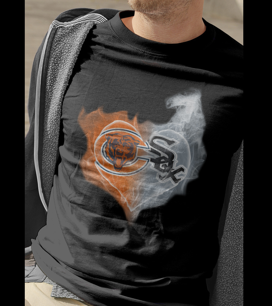 Bears White Sox Heart Logo Fire And Smoke Fusion T-Shirt