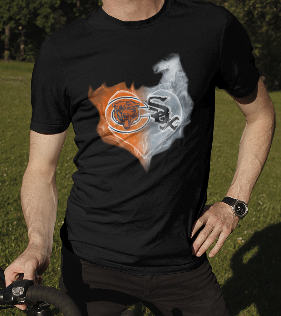 Bears White Sox Heart Logo Fire And Smoke Fusion T-Shirt
