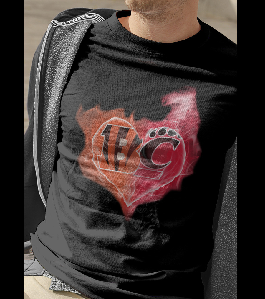Bengals Cincinnati Bearcats Heart Paw Flame T-Shirt