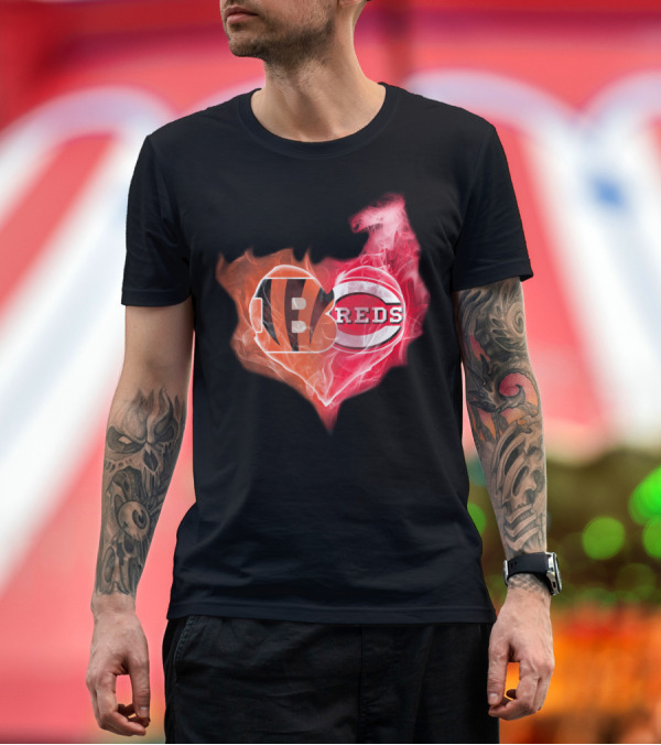 Premium T-Shirt: Bengals Reds Cincinnati Heart T-Shirt Bengals Reds Cincinnati Heart T-Shirt
