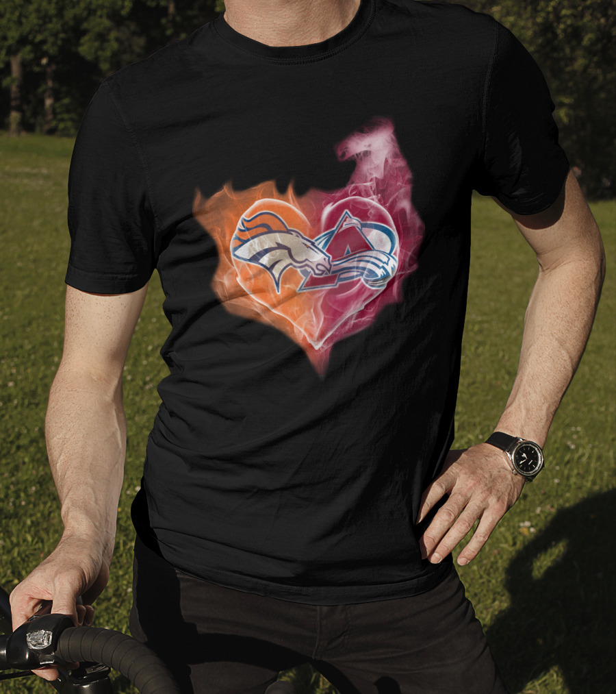 Broncos Colorado Avalanche Heart Flame T-Shirt