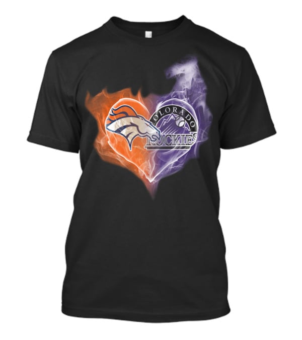 Broncos Colorado Rockies Heart Logo NFL MLB Smoke T-Shirt