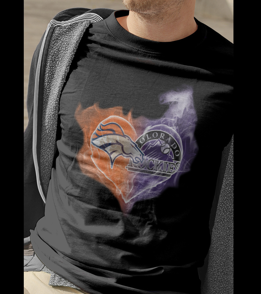 Broncos Colorado Rockies Heart Logo NFL MLB Smoke T-Shirt